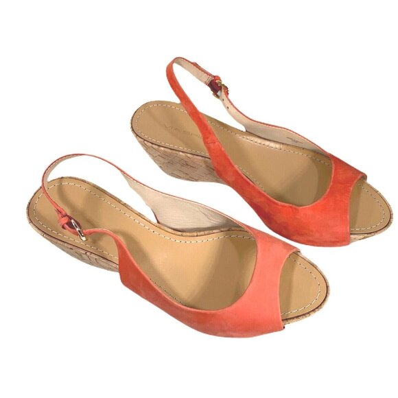 VIA SPIGA Papaya Suede Slingback Slide On Cork Wedge Heel Sz 7.5M Peep Toe Shoes - Picture 11 of 11